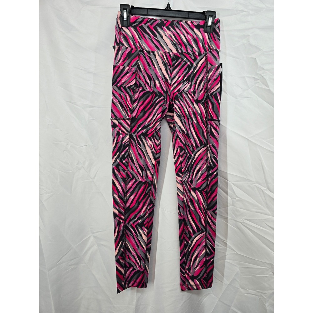 Bally Total Fitness Pink Zebra Print Dry-Wik Pocket Leggings Womens Medium NEW‎